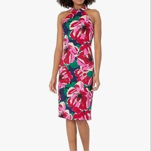 🔆 Trina Turk Pink Sheath Midi Dress Halter Neckline - Size 6 NWT